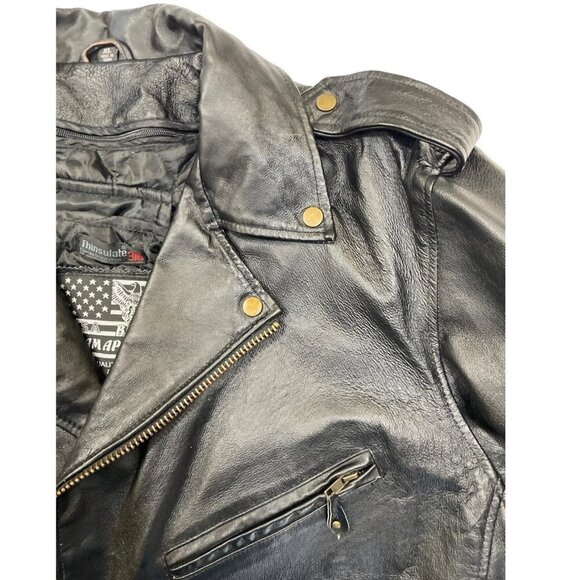Vintage 90s-y2K Leather Biker Jacket w/Eagle "Live to Ride" Black Zip Out Liner‎ - Picture 3 of 16